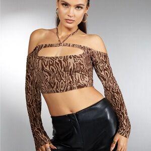Motel Rocks Brown Zebra Print Cut-Out Crop Top